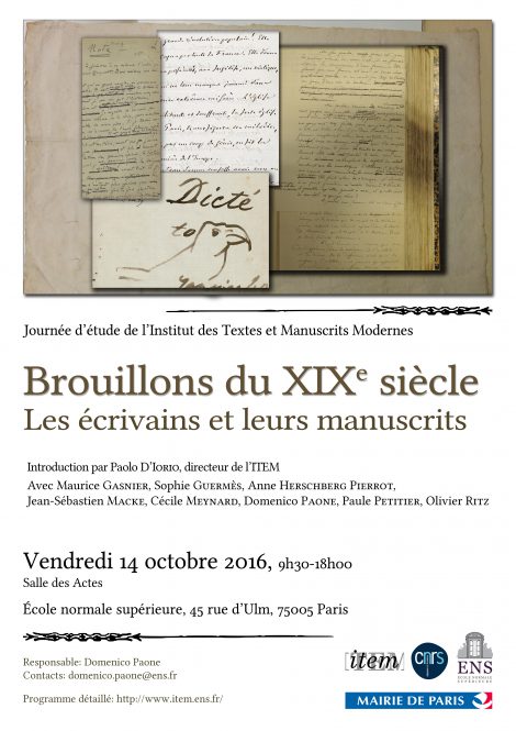 Item – Journée D’études : « Brouillons Du XIXe Siècle : Les écrivains ...