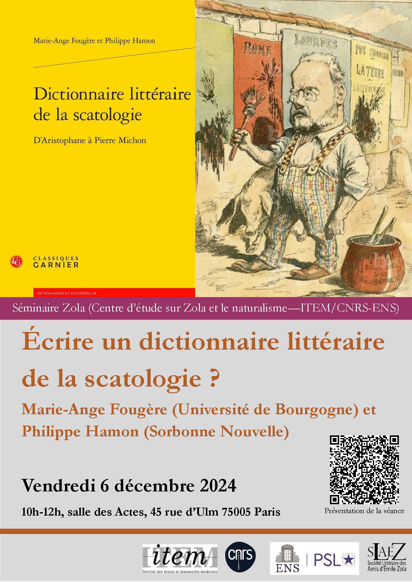 Marie-Ange Fougère (Université de Bourgogne) et Philippe Hamon (Sorbonne Nouvelle) :  « Écrire un dictionnaire littéraire de la scatologie ? »